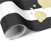 Faux Gold Paint Splatter op zwarte en witte strepe Cadeaupapier (Rol Hoek)