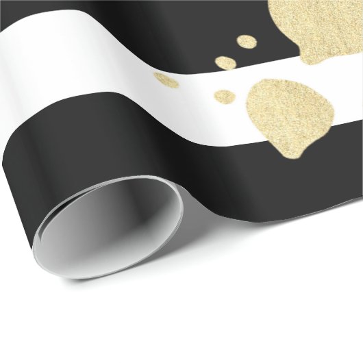 Faux Gold Paint Splatter op zwarte en witte strepe Cadeaupapier (Rol Hoek)