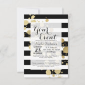 Faux Gold Paint Splatter op zwarte en witte strepe Kaart (Voorkant)