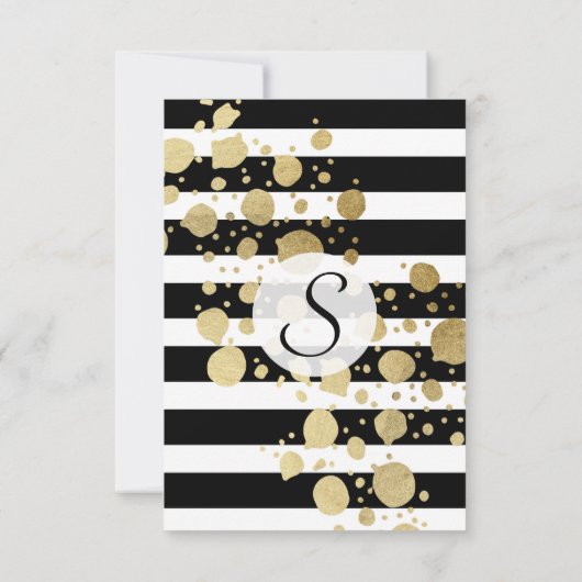Faux Gold Paint Splatter op zwarte en witte strepe Kaart (Achterkant)