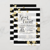 Faux Gold Paint Splatter op zwarte en witte strepe Kaart (Voorkant / Achterkant)