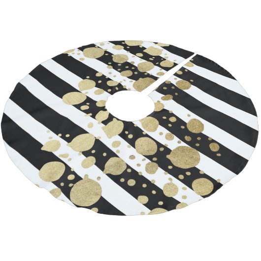 Faux Gold Paint Splatter op zwarte en witte strepe Kerstboom Rok (Gekanteld)