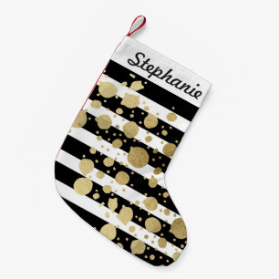 Faux Gold Paint Splatter op zwarte en witte strepe Kleine Kerstsok