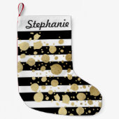 Faux Gold Paint Splatter op zwarte en witte strepe Kleine Kerstsok (Voorkant)