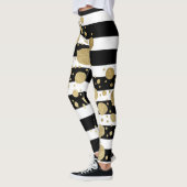 Faux Gold Paint Splatter op zwarte en witte strepe Leggings (Links)