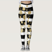 Faux Gold Paint Splatter op zwarte en witte strepe Leggings (Voorkant)