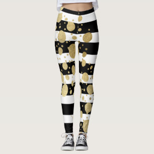 Faux Gold Paint Splatter op zwarte en witte strepe Leggings