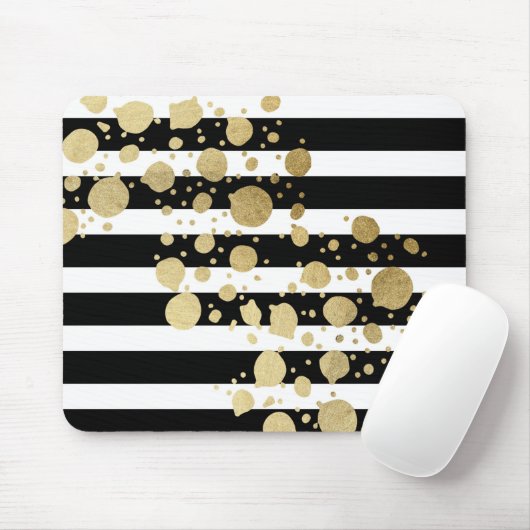 Faux Gold Paint Splatter op zwarte en witte strepe Muismat (Met muis)