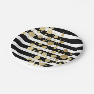 Faux Gold Paint Splatter op zwarte en witte strepe Papieren Bordje