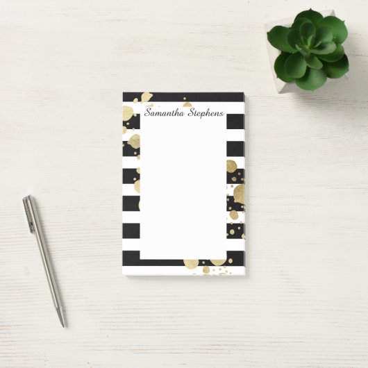 Faux Gold Paint Splatter op zwarte en witte strepe Post-it® Notes (Kantoor)