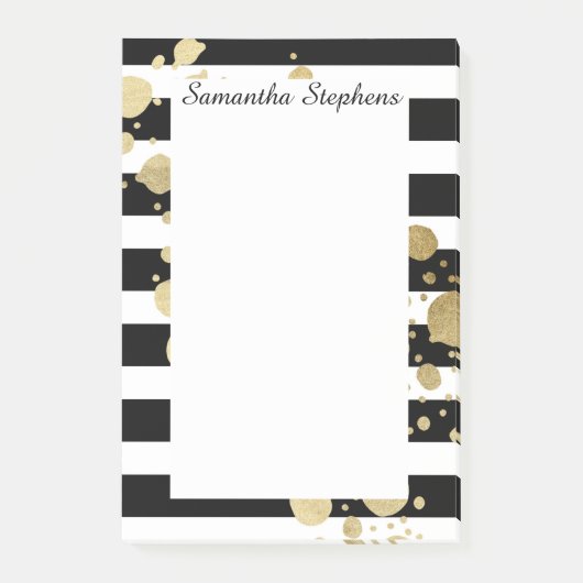 Faux Gold Paint Splatter op zwarte en witte strepe Post-it® Notes (Voorkant)