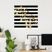 Faux Gold Paint Splatter op zwarte en witte strepe Poster (Thuiskantoor)