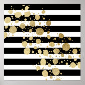 Faux Gold Paint Splatter op zwarte en witte strepe Poster (Voorkant)