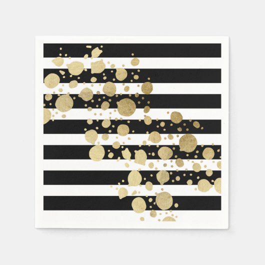 Faux Gold Paint Splatter op zwarte en witte strepe Servet (Voorkant)
