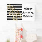 Faux Gold Paint Splatter op zwarte en witte strepe Spandoek (Insitu)