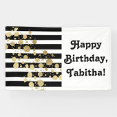 Faux Gold Paint Splatter op zwarte en witte strepe Spandoek (Horizontaal)