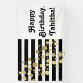Faux Gold Paint Splatter op zwarte en witte strepe Spandoek (Verticaal)