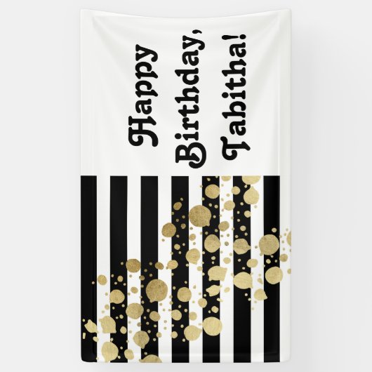 Faux Gold Paint Splatter op zwarte en witte strepe Spandoek (Verticaal)