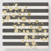 Faux Gold Paint Splatter op zwarte en witte strepe Stenen Onderzetter (Voorkant)