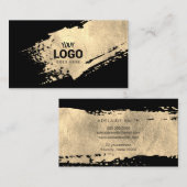 Faux Gold Paint Stroke logo op zwart Visitekaartje (Voorkant / Achterkant)