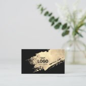 Faux Gold Paint Stroke logo op zwart Visitekaartje (Staand voorkant)