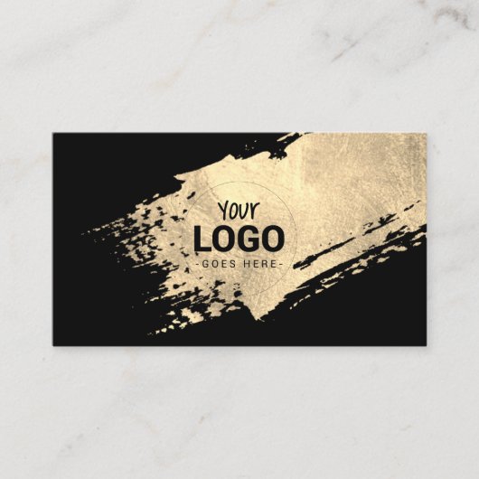 Faux Gold Paint Stroke logo op zwart Visitekaartje (Voorkant)