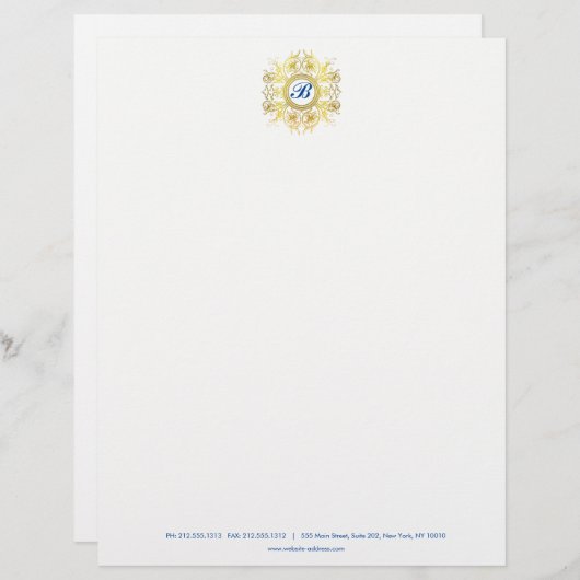 Faux Gold Painted Designer Monogram Letterhead Briefhoofd (Voorkant / Achterkant)