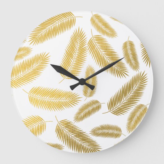 Faux Gold Palm Leaves Pattern Grote Klok (Voorkant)