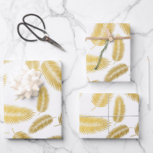 Faux Gold Palm Leaves Pattern Inpakpapier Vel