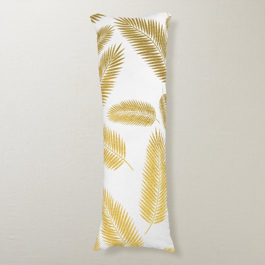 Faux Gold Palm Leaves Pattern Lichaamskussen (Voorkant Verticaal)