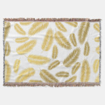 Faux Gold Palm Leaves Pattern Sherpa Blanket