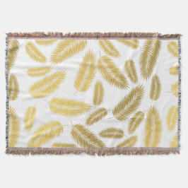 Faux Gold Palm Leaves Pattern Sherpa Blanket Deken
