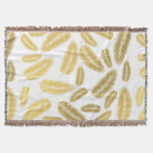 Faux Gold Palm Leaves Pattern Sherpa Blanket Deken