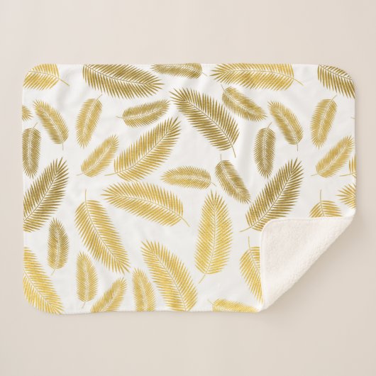 Faux Gold Palm Leaves Pattern Sherpa Deken (Voorkant (horizontaal))