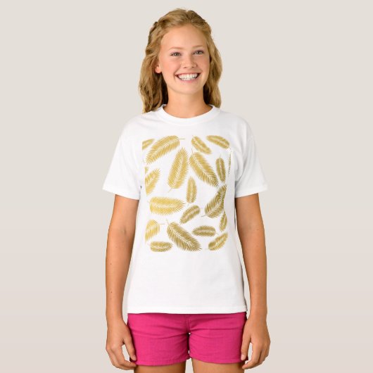 Faux Gold Palm Leaves Pattern T-shirt (Voorkant volledig)