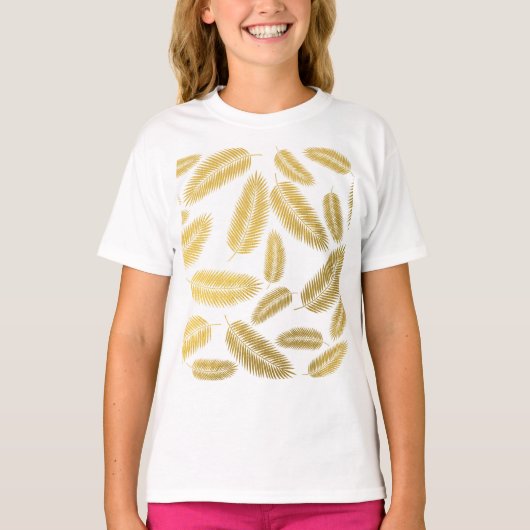 Faux Gold Palm Leaves Pattern T-shirt (Voorkant)