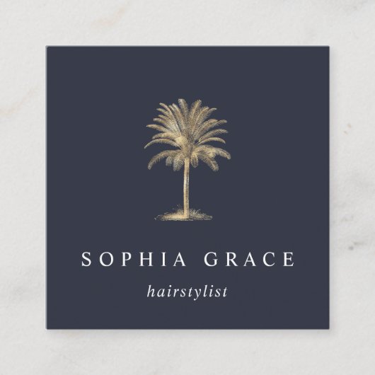 Faux Gold Palm Tree Logo Vierkante Visitekaartje (Voorkant)