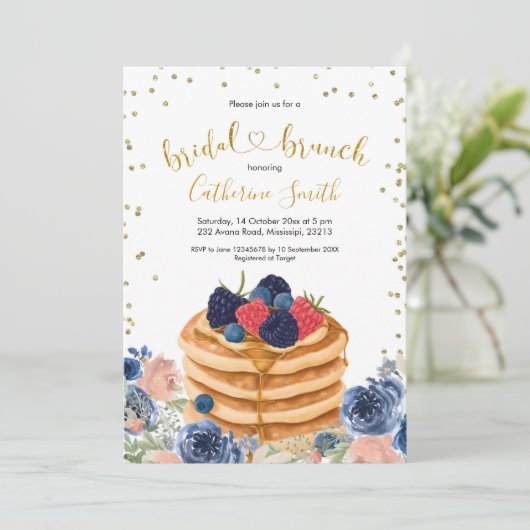 Faux Gold Pancake Bridal Brunch Uitnodiging (Staand voorkant)