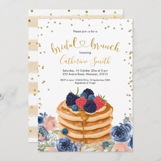 Faux Gold Pancake Bridal Brunch Uitnodiging (Voorkant / Achterkant)