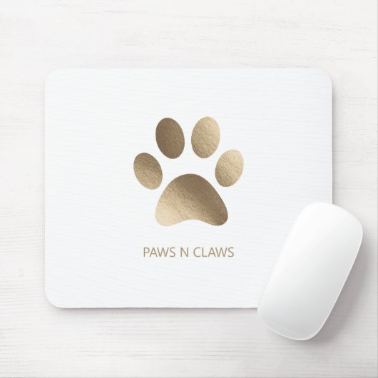 Faux Gold Paw Print op wit Muismat (Met muis)