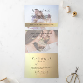 Faux Gold Photo Wedding Tri-Fold Uitnodiging