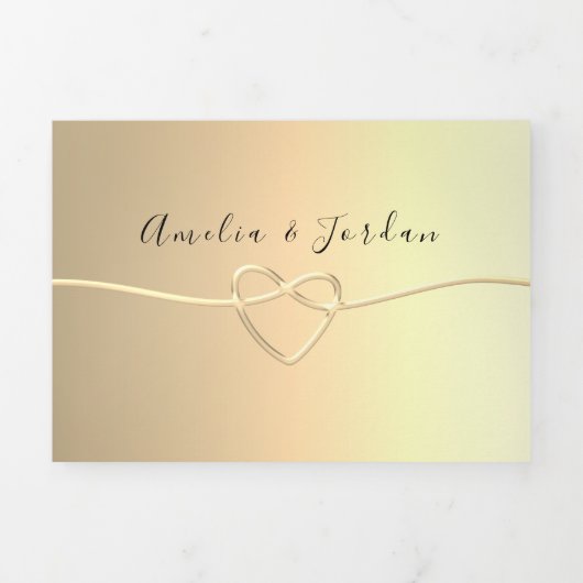 Faux Gold Photo Wedding Tri-Fold Uitnodiging (Cover)