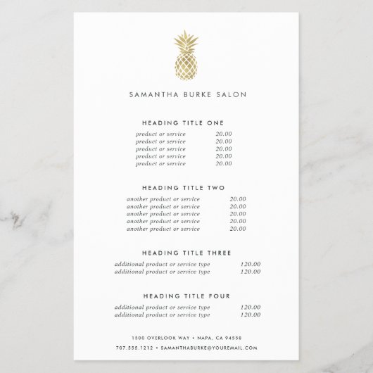 Faux Gold Pineappel | Prijzen en diensten Flyer (Voorkant)