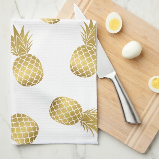 Faux Gold Pineappels Theedoek (Quarter Fold)