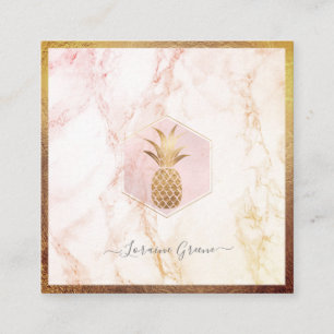 FAUX GOLD PINEAPPLE+BLUSH PINK MARBLE VIERKANTE VISITEKAARTJE