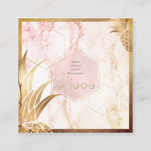FAUX GOLD PINEAPPLE+BLUSH PINK MARBLE VIERKANTE VISITEKAARTJE (Achterkant)