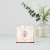 FAUX GOLD PINEAPPLE+BLUSH PINK MARBLE VIERKANTE VISITEKAARTJE (Staand voorkant)