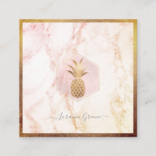 FAUX GOLD PINEAPPLE+BLUSH PINK MARBLE VIERKANTE VISITEKAARTJE (Voorkant)