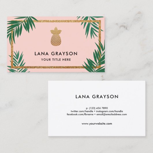 Faux Gold Pineapple en groene reuzenroze Visitekaartje (Voorkant / Achterkant)