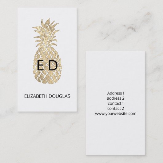 Faux Gold Pineapple Monogram Visitekaartje (Voorkant / Achterkant)